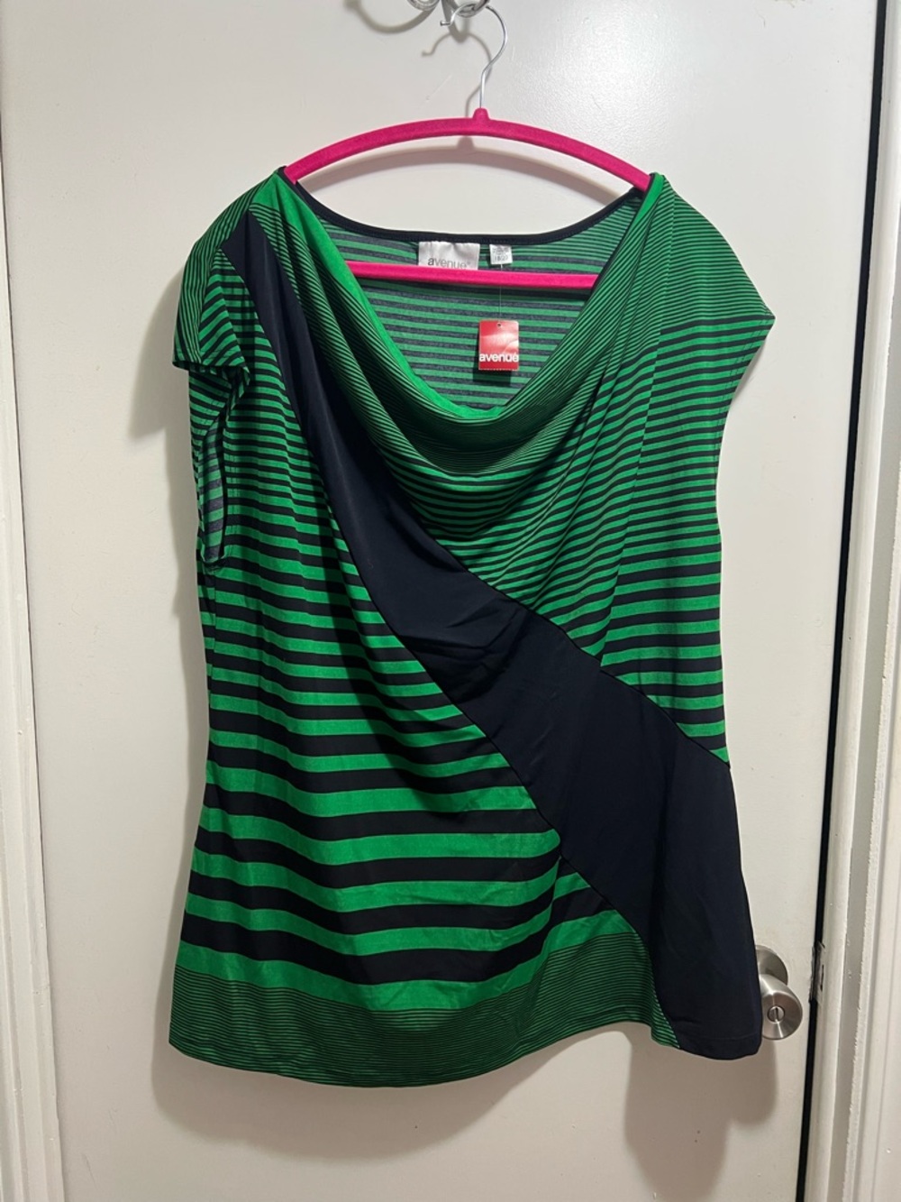Avenue Green & Black Striped Cowl Neck Tunic
